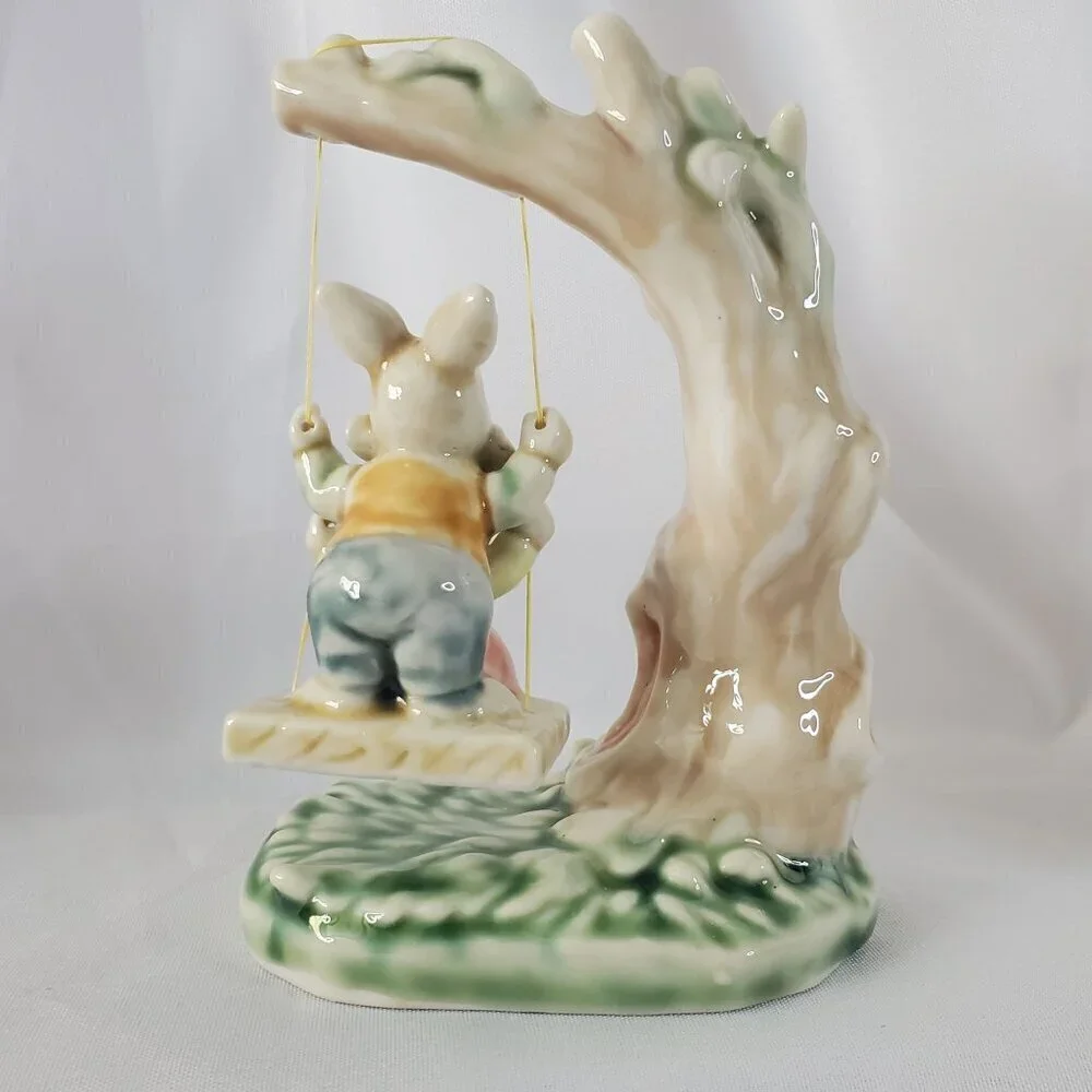 Tales of Bunny Hollow Ceramic Young Bunnies Tree Swing VTG 1993 Albert E Price